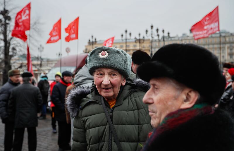 Russian Communist party supporters attend a ceremony at Joseph Stalin's tomb to mark the 71th anniversary of his death this month. Photograph: Yuri Kochetkov