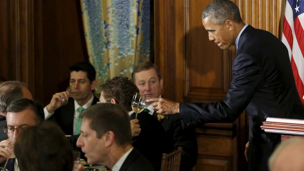 US president Barack Obama at the annual Friends of Ireland Lunch at the US Capitol in Washington, with Taoiseach Enda Kenny at the table, March 15th, 2016. Photograph: Jonathan Ernst/Reuters