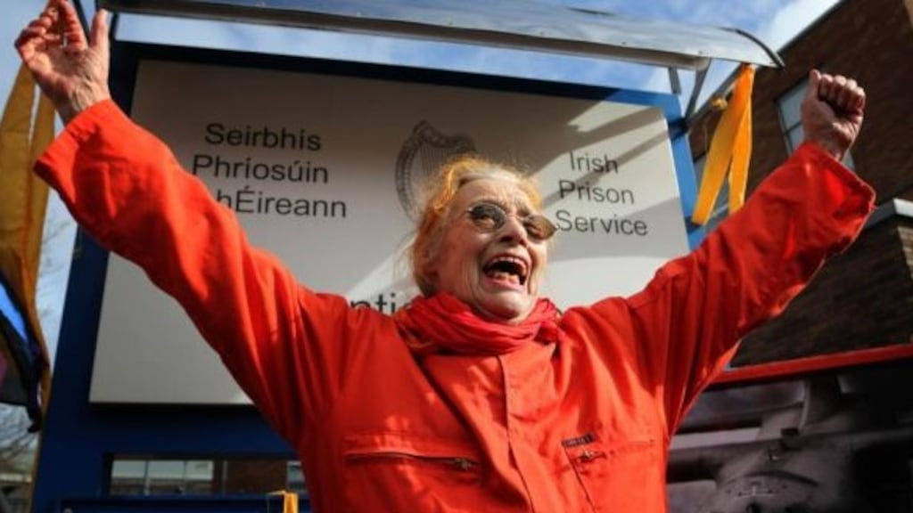 Margaretta D’Arcy is released from Mountjoy prison, in Dublin, in 2014. Photograph: Nick Bradshaw