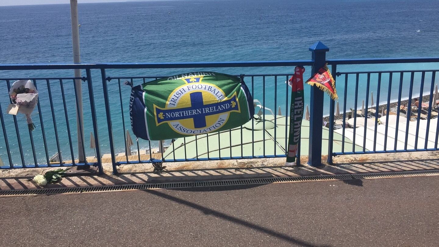 Scene of Darren Rodgers’s fatal accident overlooking Castel Beach on Nice promenade, France. Photograph: Gerry Moriarty
