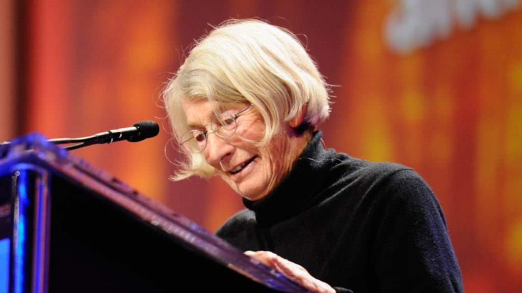 The late poet Mary Oliver speaks during a women’s conference in 2010  in Long Beach, California Photograph: Kevork Djansezian/Getty