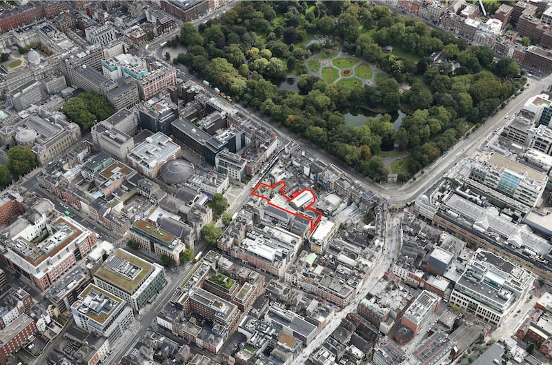An aerial view shows the location of the RIAC's premises on Dawson Street, Dublin 2