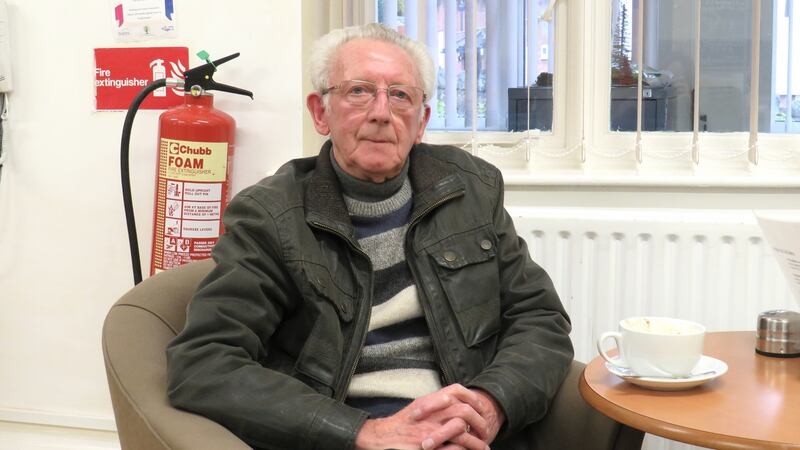 Graham Groom has a coffee in the Age UK-run Sedgley Community Hub and Cafe, in England. Photograph: Jennifer O’Connell