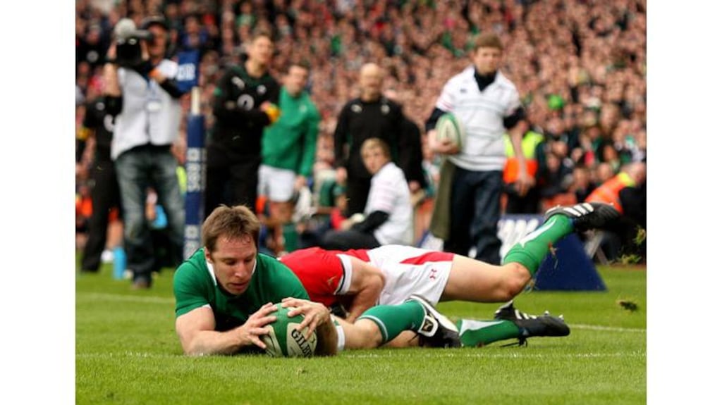 Tomás O'Leary scores a try against Wales during last year's Six Nations campaign. The scrumhalf has not been included in the Ireland squad for this season's curtain-raiser against Italy. Photograph: James Crombie/Inpho