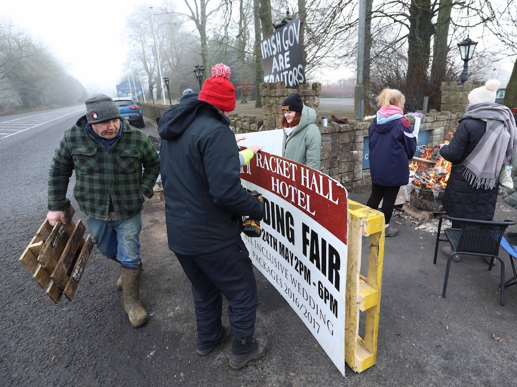 Protestors outside Racket Hall Hotel in Roscrea, Co Tipperary. Photograph: Sasko Lazarov/RollingNews.ie
