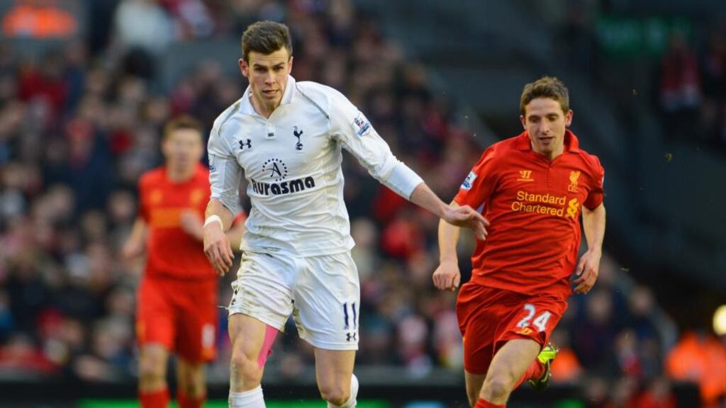 Spurs’ Gareth Bale in action against Liverpool. Photograph: Michael Regan/Getty Images