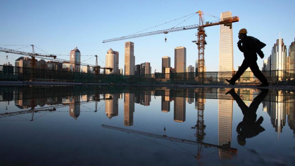 A construction site in central Beijing. The economy continues to be supported by property and stimulus-supported infrastructure rather than by broad private sector investment or household spending, analysts say. Photograph: China Daily/Reuters