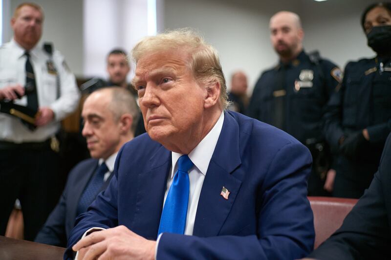 Former US president Donald Trump at Manhattan Criminal Court in New York on Friday. Photograph: Curtis Means/Pool/Getty Images