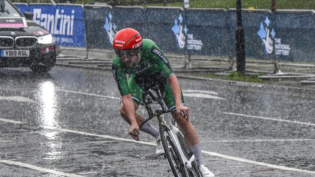 Ben Healy in action during the Under-23 world time trial championships in Harrogate, Yorkshire. Photograph: Cycling Ireland