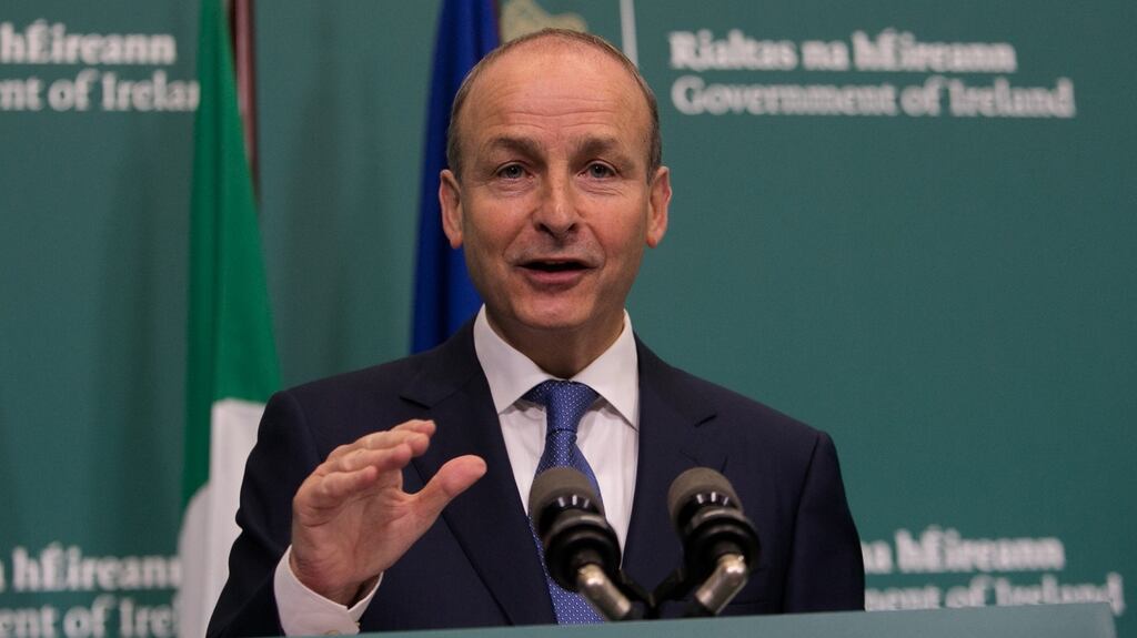 Taoiseach Micheál Martin pictured on Wednesday at a press briefing on funding of Ireland’s CAP Strategic Plan 2023-2027 at Government Buildings, Dublin. Photograph: Gareth Chaney/Collins