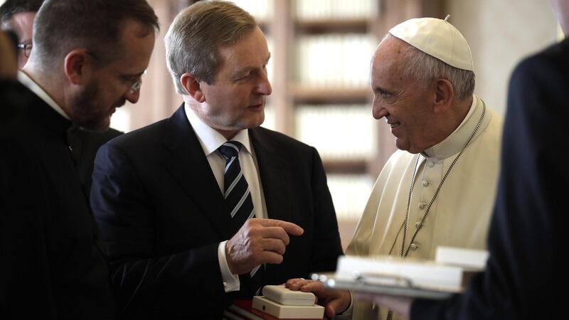 Pope Francis with Taoiseach Enda Kenny during a private audience at the Vatican. Photograph: EPA