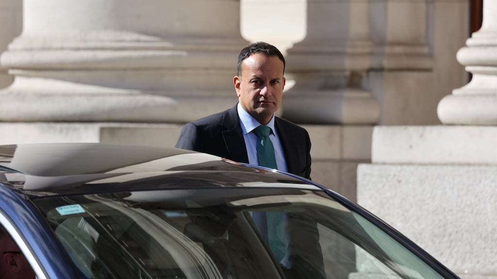 A small number of protesters gathered outside the Tánaiste Leo Varadkar’s home in the south inner city in Dublin for a period on Sunday afternoon. Photograph: Nick Bradshaw/The Irish Times