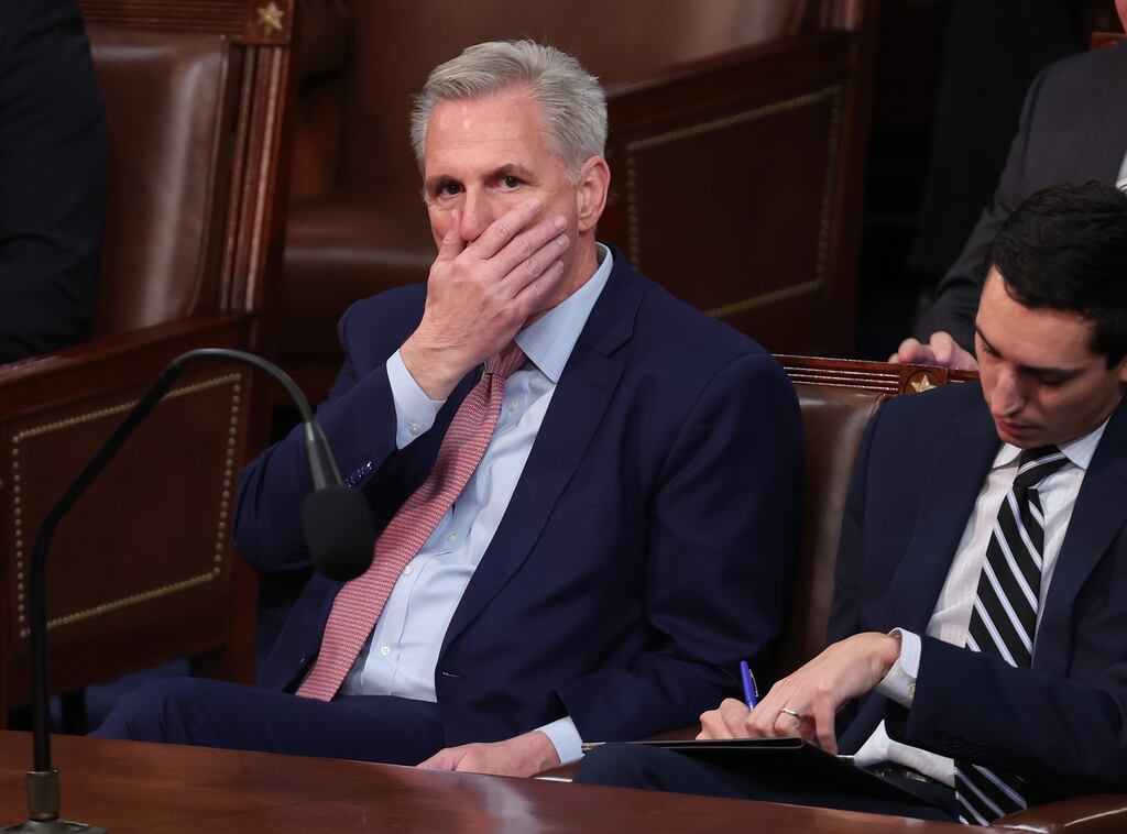 Kevin McCarthy reacts as representatives cast their votes for speaker of the House on the first day of the 118th Congress in the House Chamber. Photograph: Win McNamee/Getty