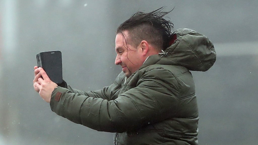 A man takes a selfie on the west coast during Storm  Ophelia. Gusts of a similar speed are expected tomorrow. File photograph: Niall Carson/PA Wire