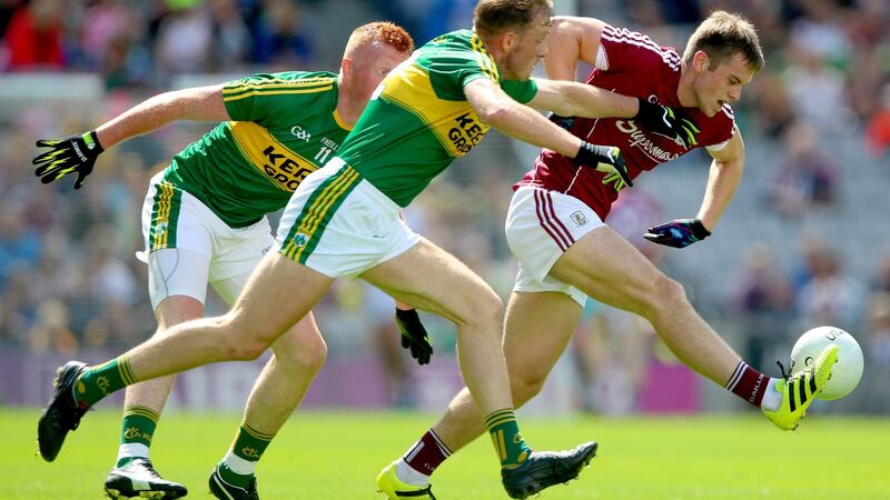 Johnny Buckley and Donnacha Walsh put pressure on Galway’s Liam Silke at Croke Park. “There is undoubtedly a lot of quality in the full-forward line but the half forwards? It doesn’t jump out at you.” Photograph: James Crombie/Inpho
