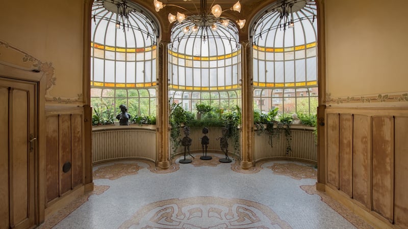 Stained glass features at the Hotel Max Hallet in Brussels.