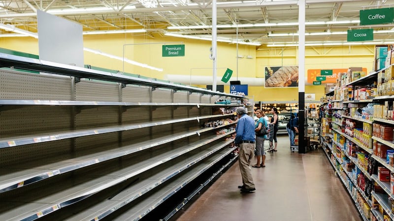 Empty bread shelves at a Walmart in Port St. Lucie in Florida on Thursday. Photograph: Jason Henry/The New York Times