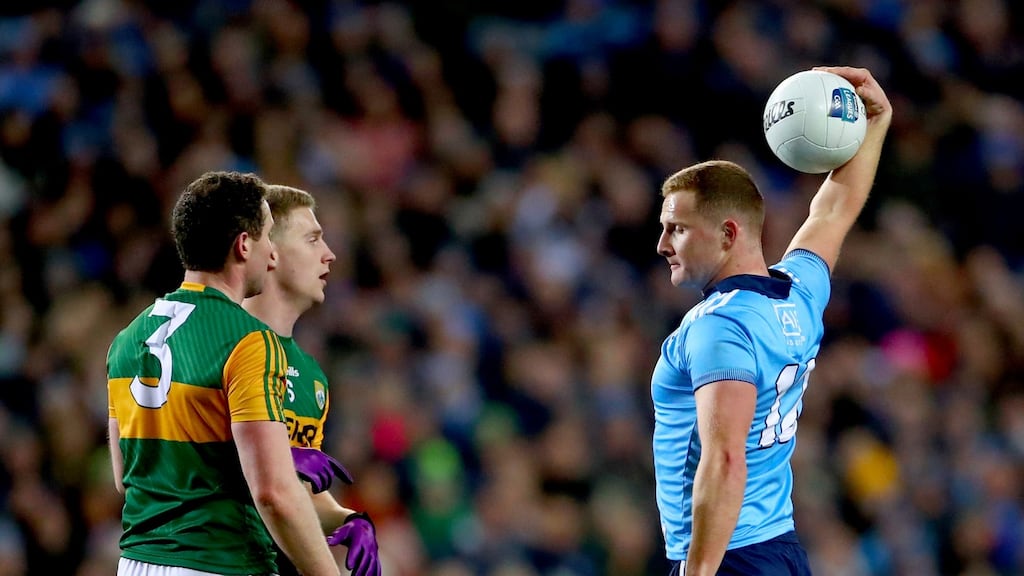 Ciaran Kilkenny calls an advanced mark in a league clash with Kerry. Photograph: James Crombie/Inpho