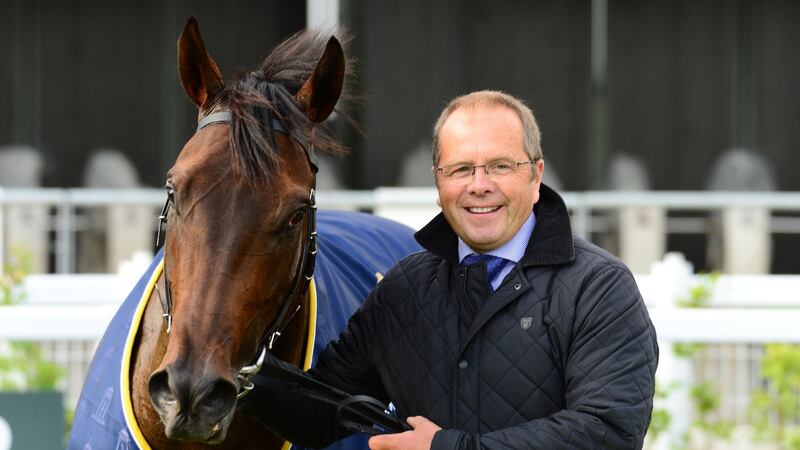 Winning trainer Ger Lyons with Siskin after victory at the Curragh. Photograph: PA Wire