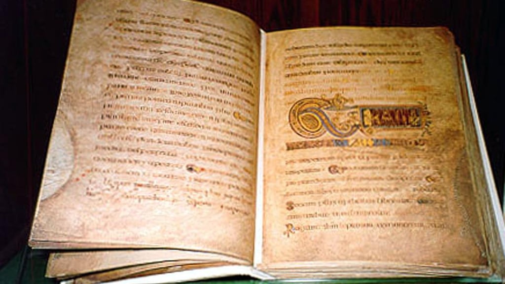 Today   international visitors pour from tourist coaches to   queue for the Library of Trinity College to see the Gospels in the form of the Book of Kells.