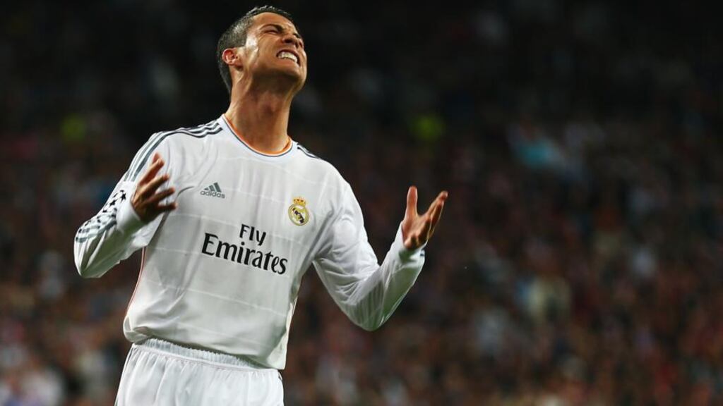 Cristiano Ronaldo in action during the Uefa Champions League semi-final first leg match between Real Madrid and FC Bayern Munich at the Estadio Santiago Bernabeu. Photograph: Paul Gilham/Getty Images