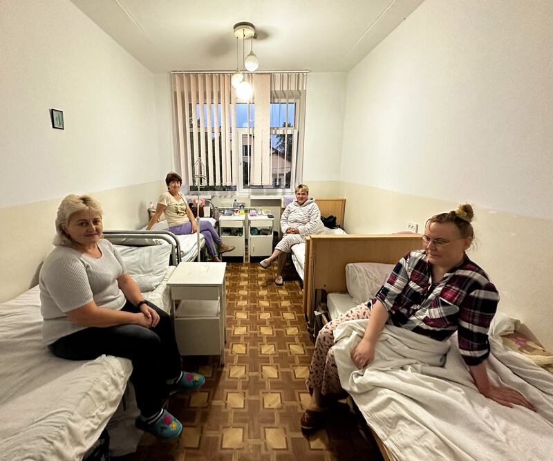 Civilian patients being cared for on beds and mattresses supplied by the HSE at Pstomytivska Hospital. Photograph: Rory Fleming