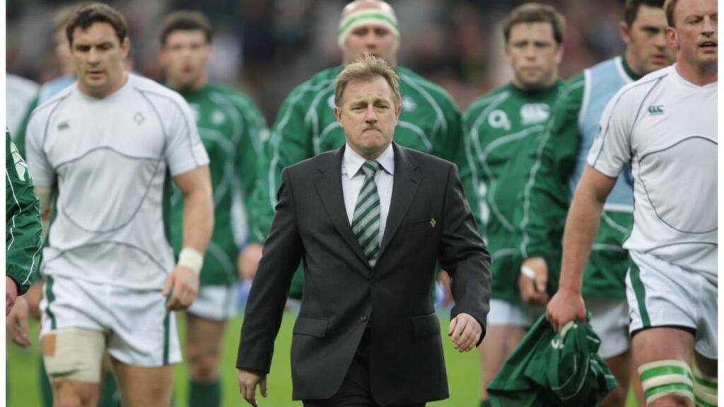 Eddie O’Sullivan, centre, pictured during his time as Ireland coach, has been appointed head coach at Briarritz Olympique. Photograph: Alan Betson, Irish Times