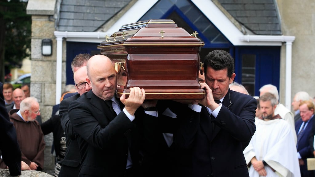 The remains of Robert (Pino) Harris leave The Church of the Assumption of the Blessed Virgin Mary following his funeral in Dalkey, Dublin.Photo: Gareth Chaney Collins