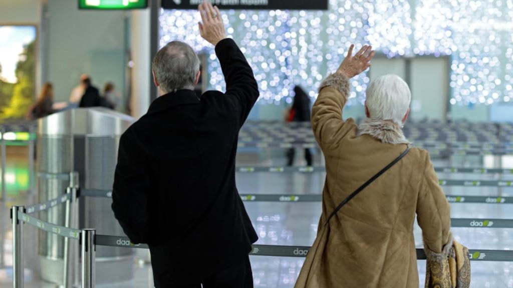 George and Liz Pedlow from Rathfarnham , wave goodbye to their son Steven and his partner Abbey, at Dublin Airport as they return to Toronto having spent Christmas in Ireland. Photograph: Eric Luke / The Irish Times  George and Liz Pedlow from Rathfarnham , wave goodbye to their son Steven and his partner Abbey, at Dublin Airport as they return to Toronto having spent Christmas in Ireland. Photograph: Eric Luke / The Irish Times