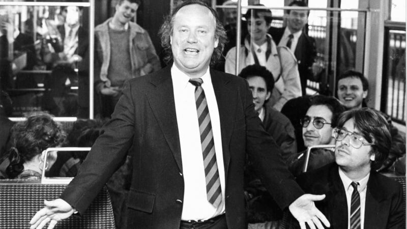 Brendan Kennelly recites from his play Medea on the DART in 1988. Photograph: Eddie Kelly