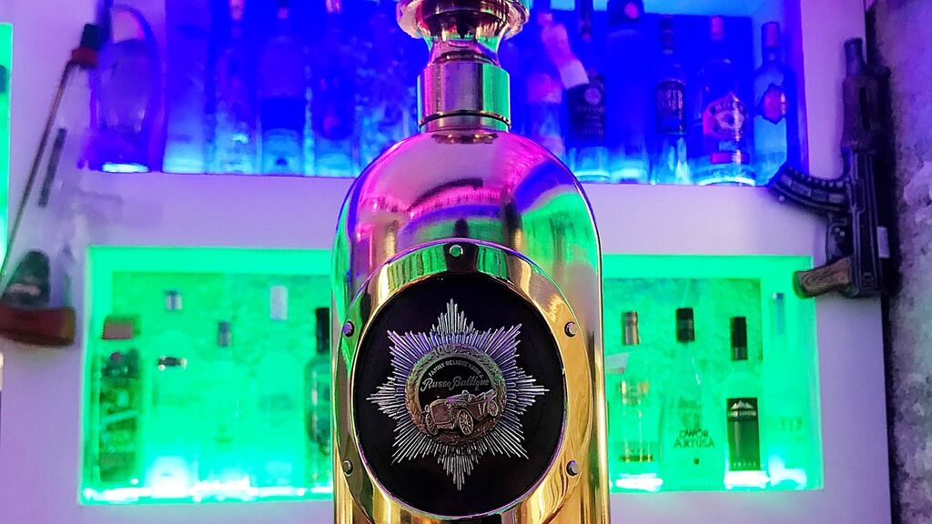 An undated photograph of the bottle of Russo-Baltique vodka which was stolen from Cafe 33 in Copenhagen, Denmark. Photograph: Brian Ingberg/EPA