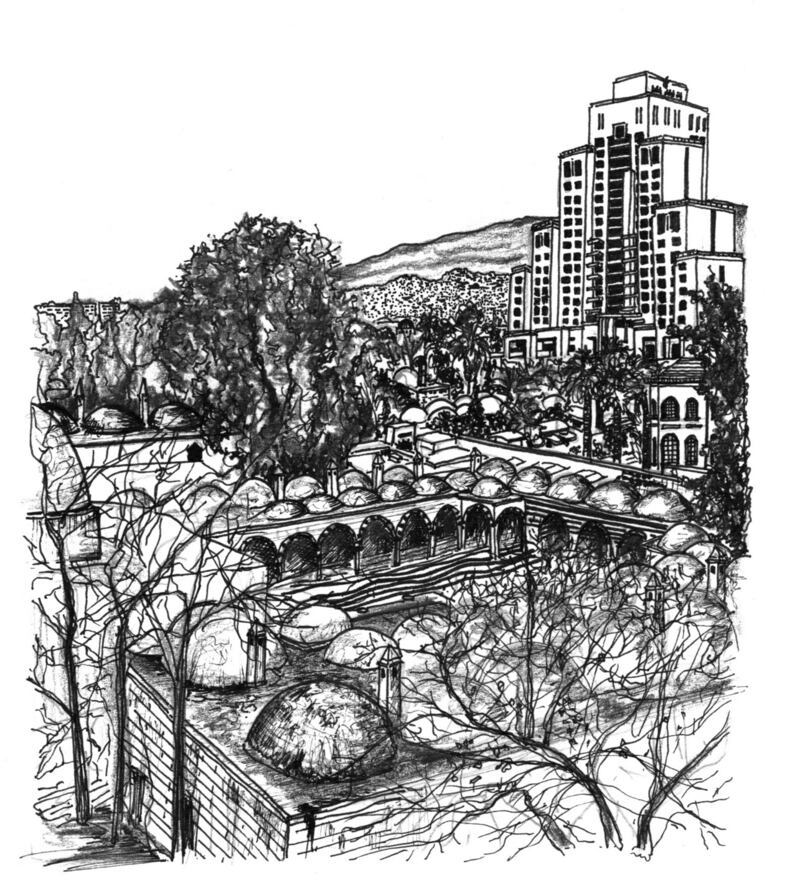 Contrasting architecture in the city of Damascus. The luxury Four Seasons Hotel, currently housing UN staff, overlooks the Ta. Image: Marwa al-Sabouni