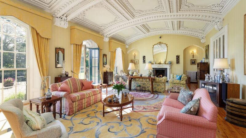 Drawingroom with a rare barrel-ceiling with original ornate plasterwork.