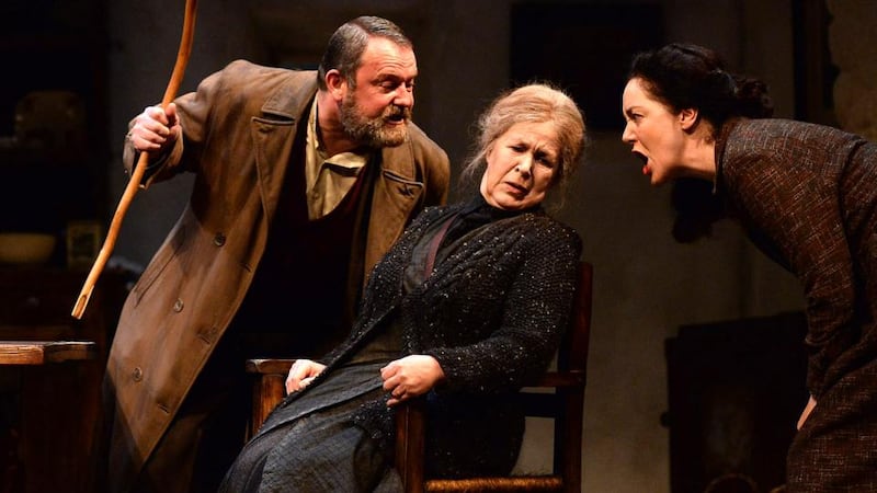 Simon O’Gorman, Bríd Ní Neachtain and Derbhle Crotty in Sive at the Abbey Theatre. Photograph: Cyril Byrne