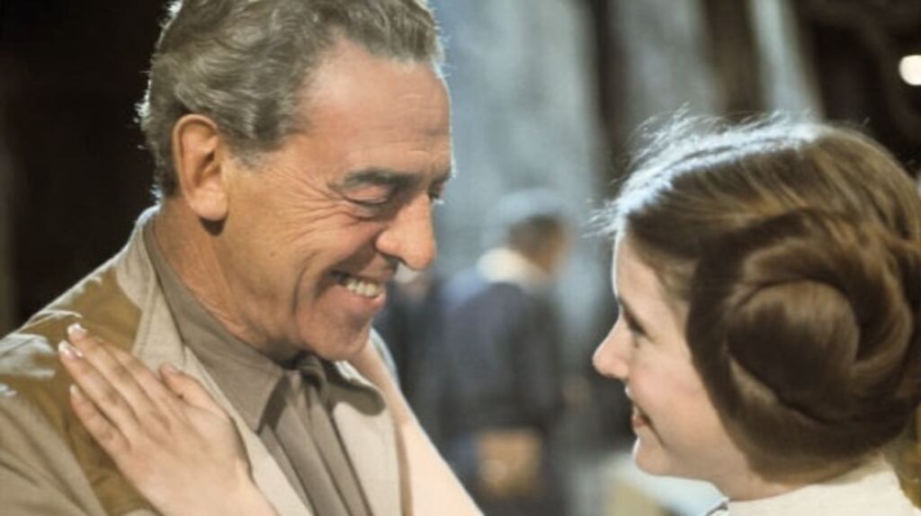 Irish actor Eddie Byrne as General Willard with Carrie Fisher as Princess Leia in Star Wars