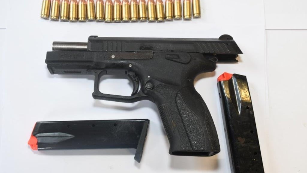The firearm, a magazine and ammunition were discovered wrapped in plastic and buried on the site.