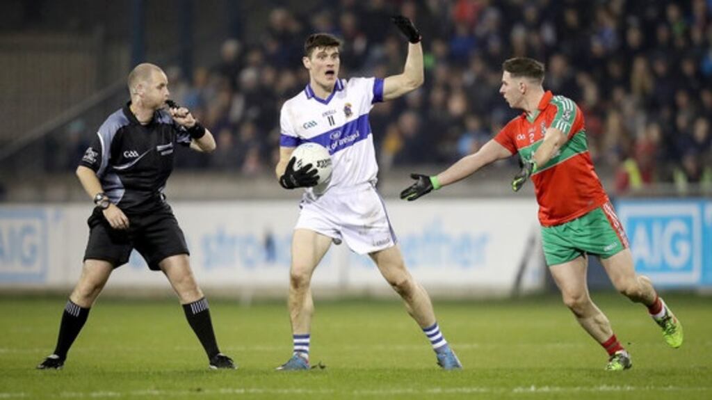 Diarmuid Connolly and Philly McMahon during St Vincent’s Dublin SFC win over Ballymun. Photograph: Oisin Keniry/Inpho