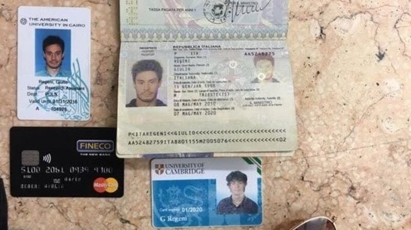 Personal belongings of Giulio Regeni released by the Egyptian ministry of the interior. Photograph: Egyptian ministry of the interior via AP