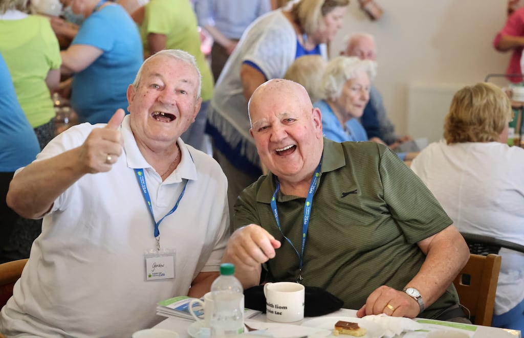Gordon Horgan and Joe Byrne, from Kilbarrack in Dublin, at the launch of the Cupán Tae Memory Cafe. Photograph: Dara Mac Dónaill