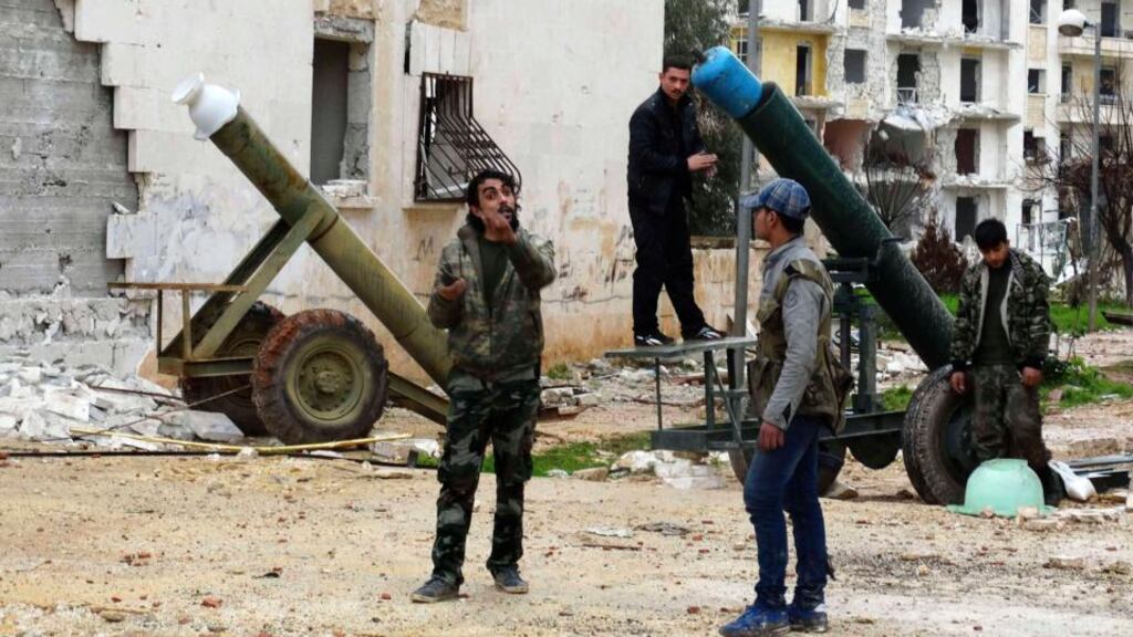 The US military has identified moderate Syrian rebels to train for the fight against Islamic State. Above, rebel fighters prepare a mortar at al-Breij frontline, after what they said was an advance by them in Aleppo. Photograph: Abdalghne Karoof/Reuters