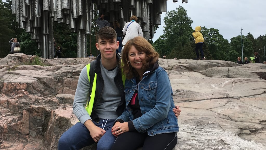 Michelle and Mark at the Sibelius sculpture in Helsinki.