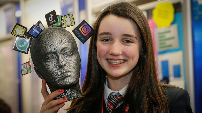 Ava Hynes from Coláiste Treasa, Cork, whose project on smartphone use won the runner-up individual prize in this year’s competition. Photograph: Crispin Rodwell/The Irish Times