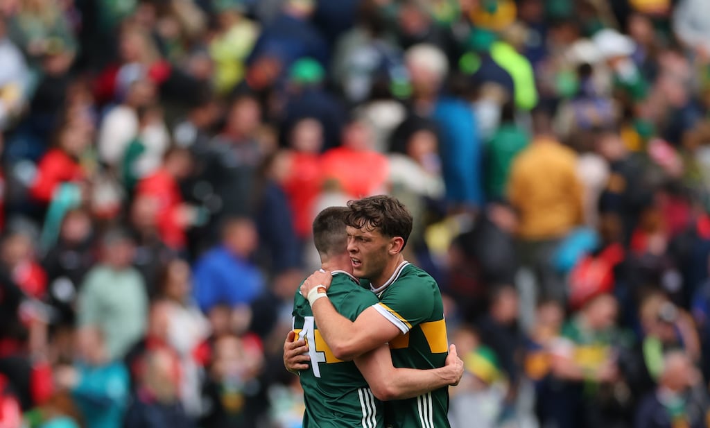 Kerry’s Seán O'Shea and David Clifford celebrate after beating Derry to set up an All-Ireland semi-final against Armagh. Photograph: James Crombie/Inpho