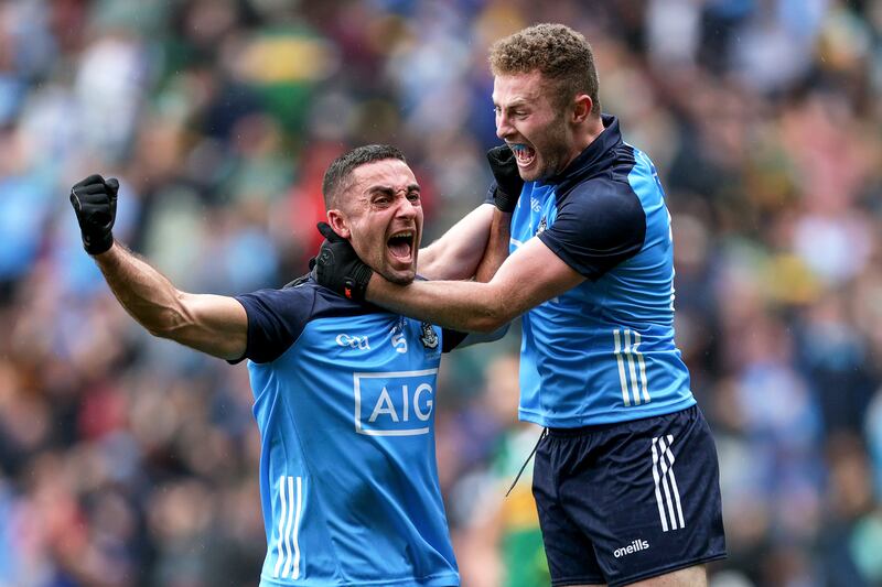 Dublin's James McCarthy and Jack McCaffrey celebrate at the final whistle after victory over Kerry in the All-Ireland final at Croke Park. Photograph: Laszlo Geczo/Inpho