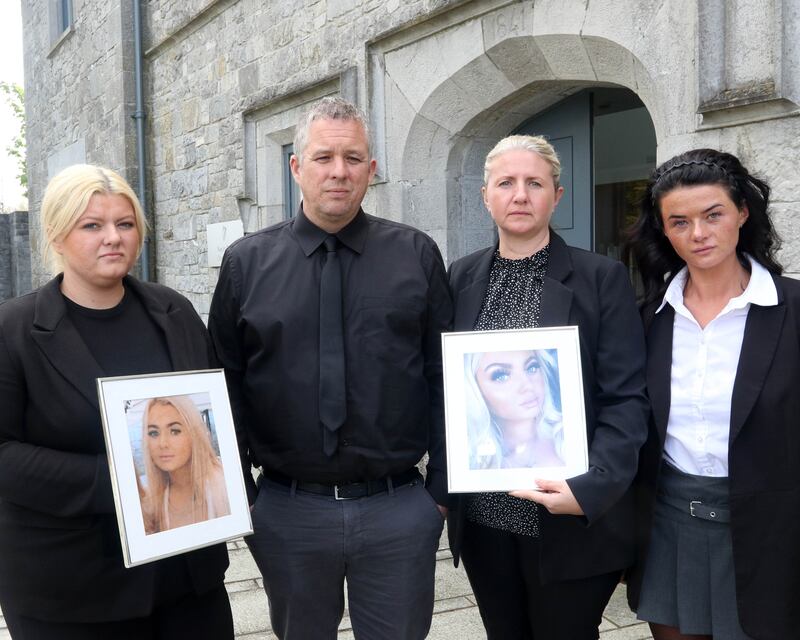 Kate Johnston (left), James Johnston, Carol Johnston and Meagan Johnston (right) outside the inquest into Aoife Johnston's death at the Coroner's Court last April. Photograph: Brendan Gleeson