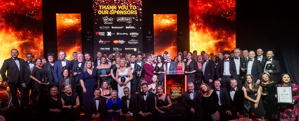 Gold Medal Award Winners gathered on stage at the end of the night to celebrate their accomplishments. Photograph: Paul Sherwood