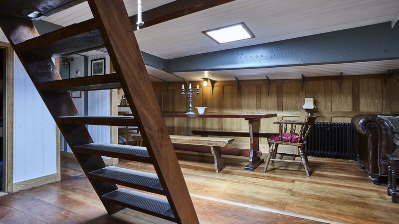 Dunkirk houseboat: the panelled intererior of Xylonite