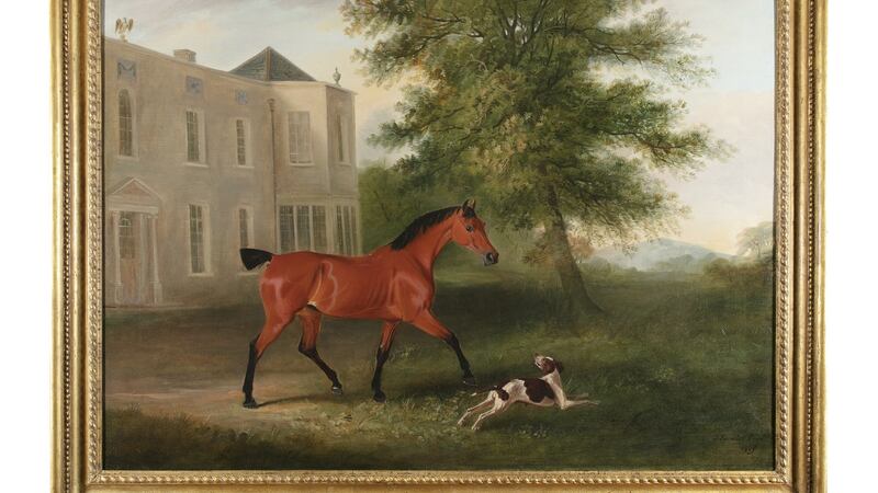 Mare and pointer at Humewood House Co Wicklow in 1809, by John Ferneley Snr, estimated at €40,000–€60,000, Adam’s