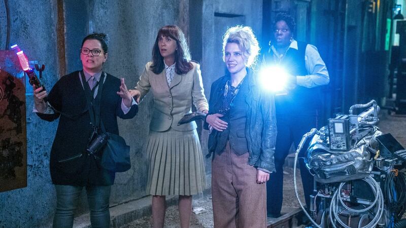 Melissa McCarthy, Kristen Wiig, Kate McKinnon and Leslie Jones in Paul Feig's all-female reboot of Ghostbusters.