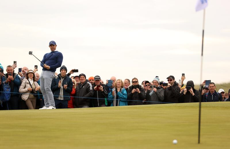 Rory McIlroy putts during the second round of the Amgen Irish Open at Royal County Down. Photograph: Liam McBurney/PA Wire